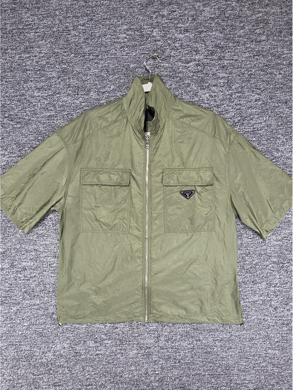 PRADA Men's Green Windbreaker Jacket Full Zip Stand-Up Collar Logo Size S